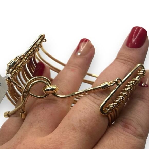 NEW Macy's Style & Co Gold Bracelet Chunky Multi Band Bolo Toggle Cuff - Picture 3 of 9